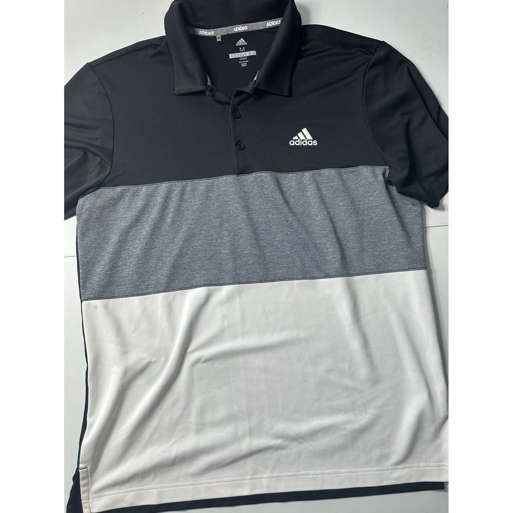 Adidas Golf Mens Medium Polo Shirt Black Gray White Colorblock Short Sleeve M